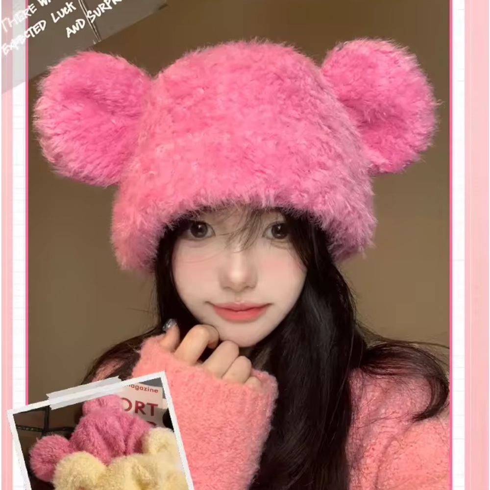 Bear ears hat fuzzy white cream NWT